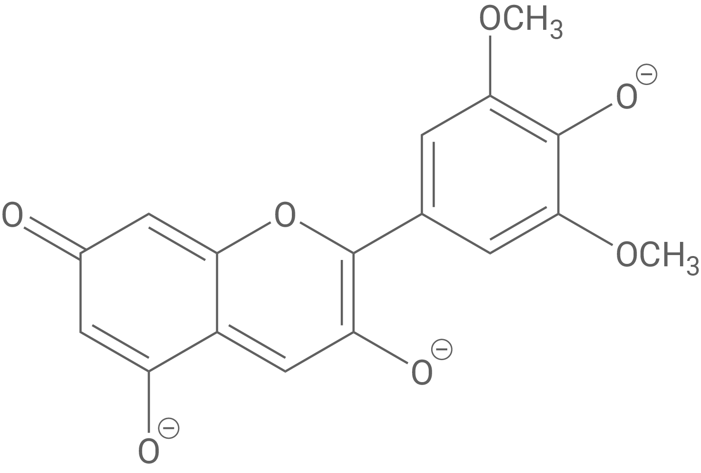 Strukturformel eines chemischen Moleküls mit mehreren Methoxy-Gruppen und negativen Ladungen.